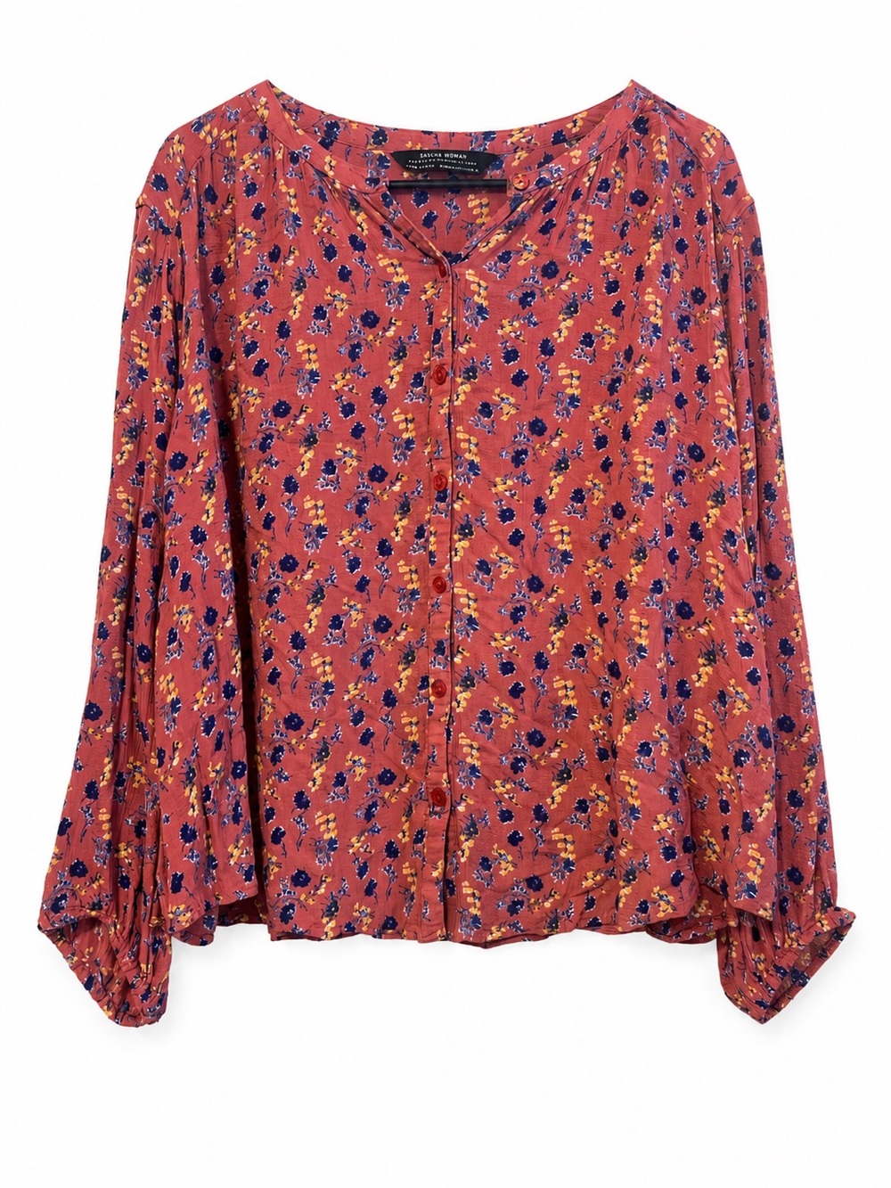 Saskia Woman Premium Collection Floral 100% Viscose Button Front Blouse Medium